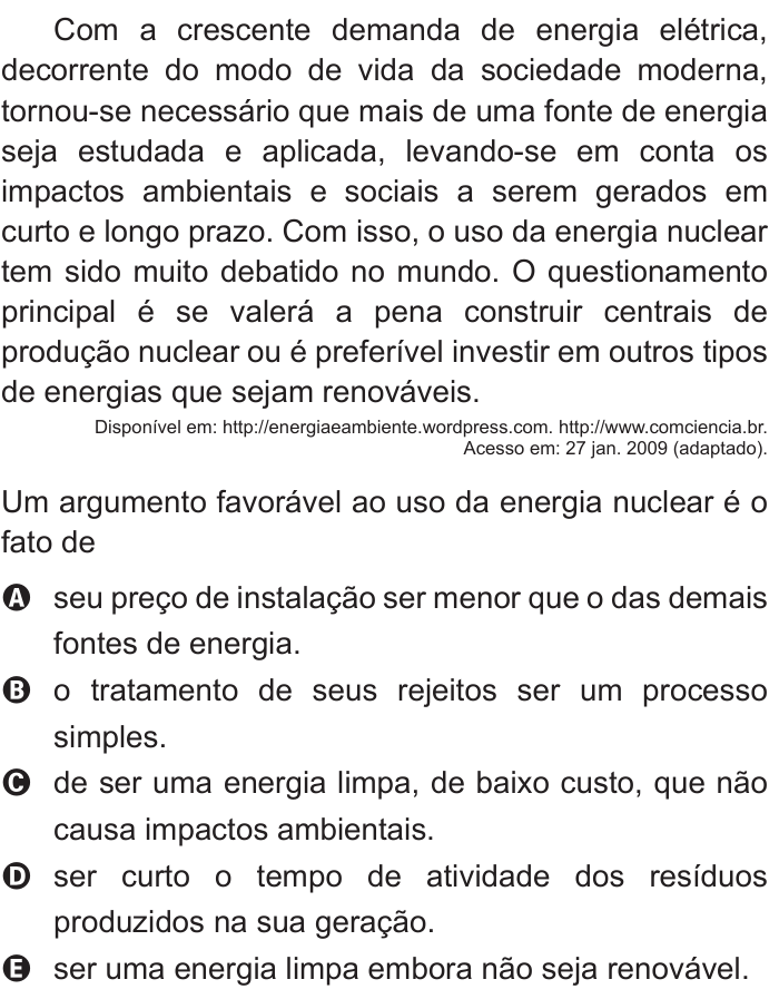 Questão 76 no caderno Branco do ENEM PPL 2011