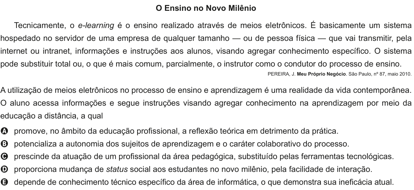 Questão 96 no caderno Cinza do ENEM PPL 2011