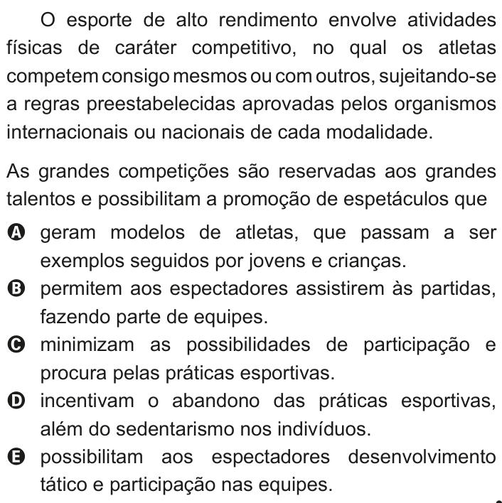 Questão 100 no caderno Cinza do ENEM PPL 2011