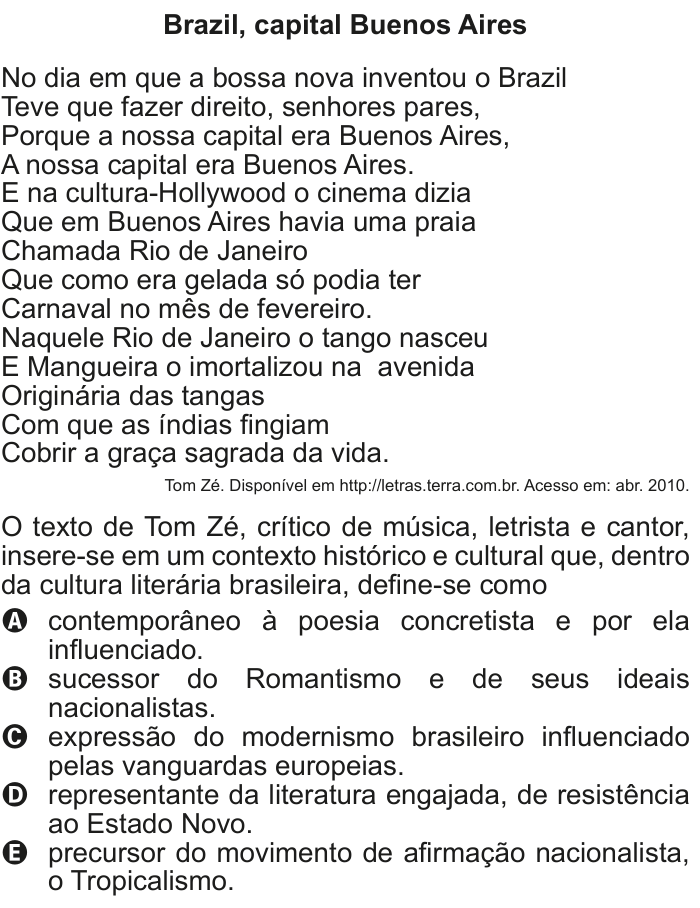Questão 101 no caderno Cinza do ENEM PPL 2011