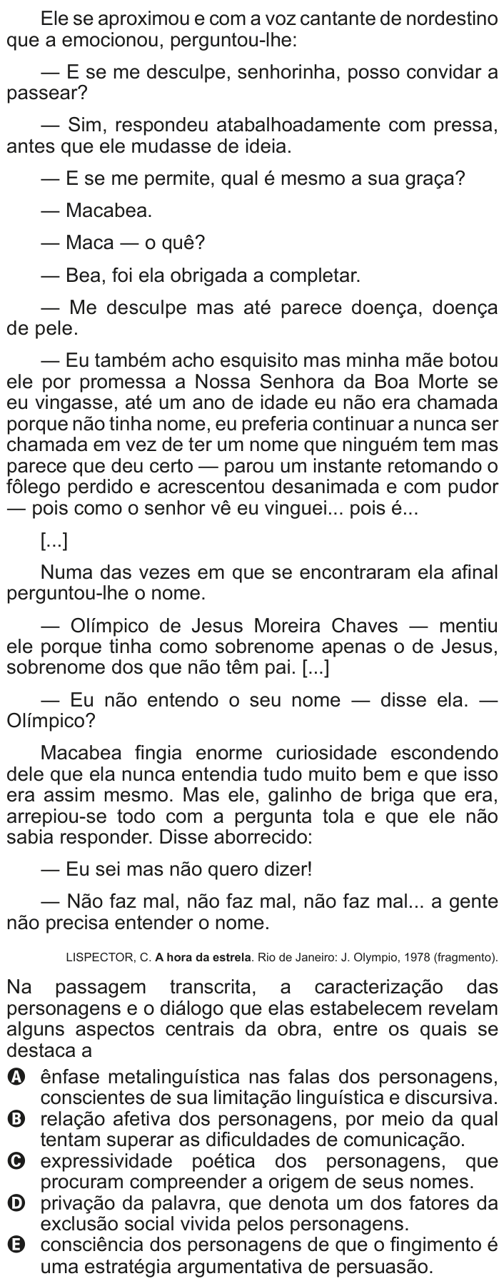 Questão 103 no caderno Cinza do ENEM PPL 2011