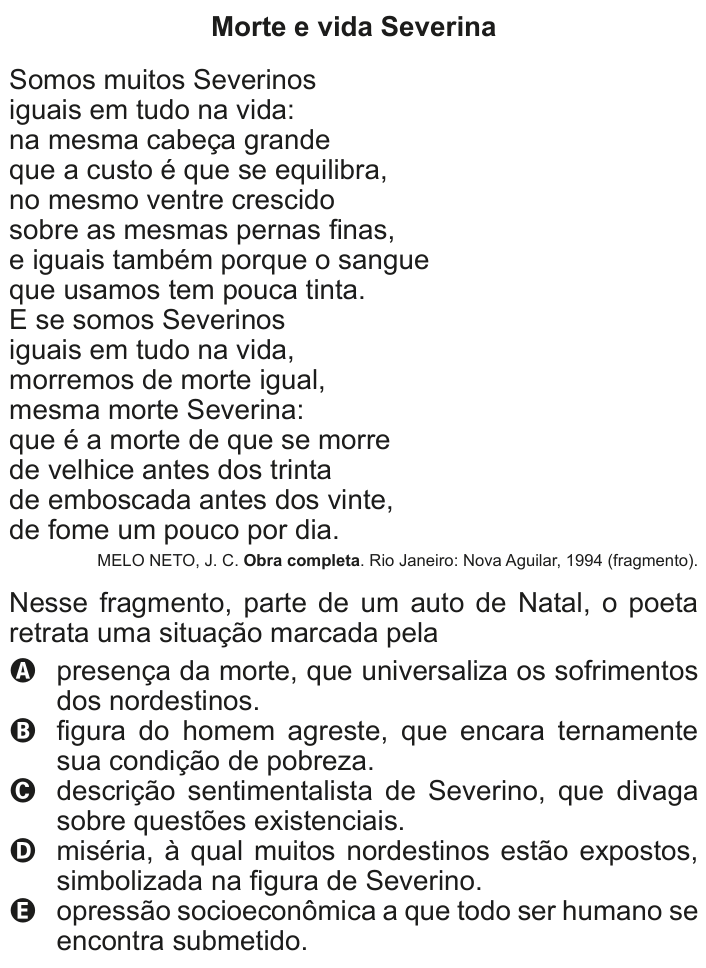 Questão 105 no caderno Cinza do ENEM PPL 2011