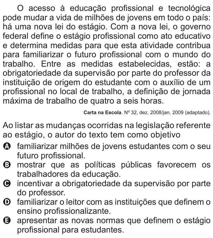 Questão 106 no caderno Cinza do ENEM PPL 2011