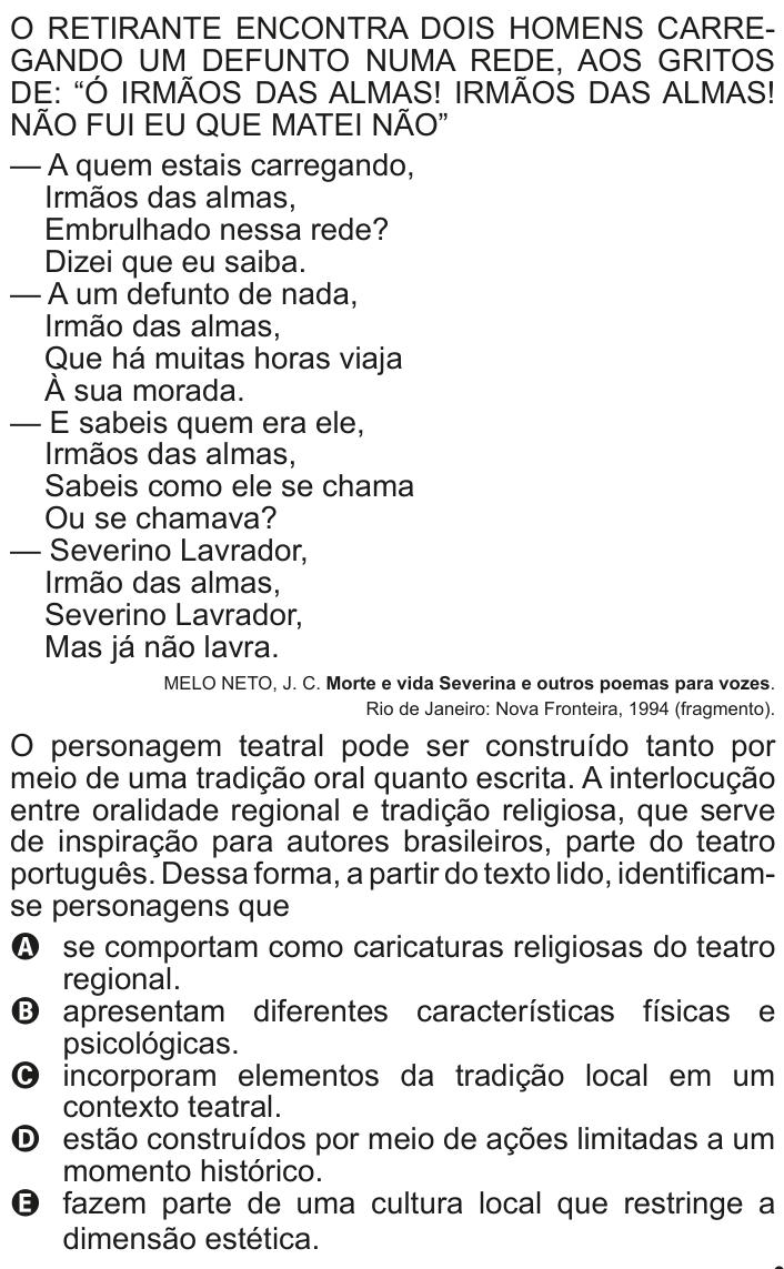 Questão 110 no caderno Cinza do ENEM PPL 2011
