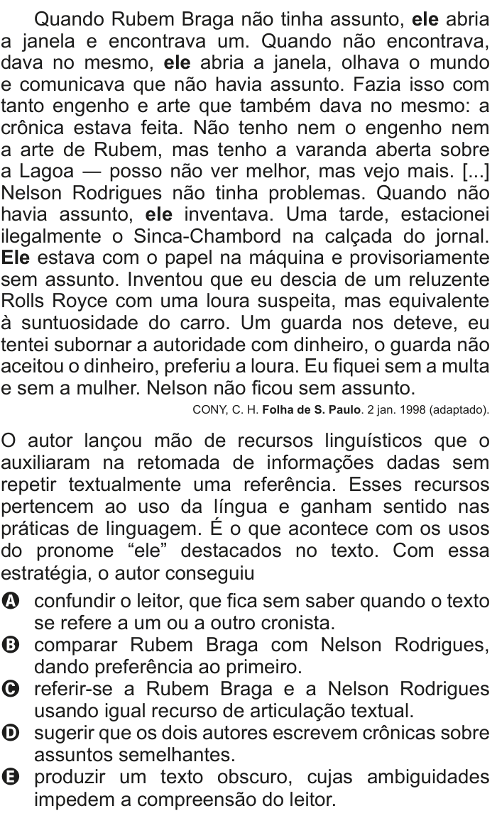 Questão 111 no caderno Cinza do ENEM PPL 2011