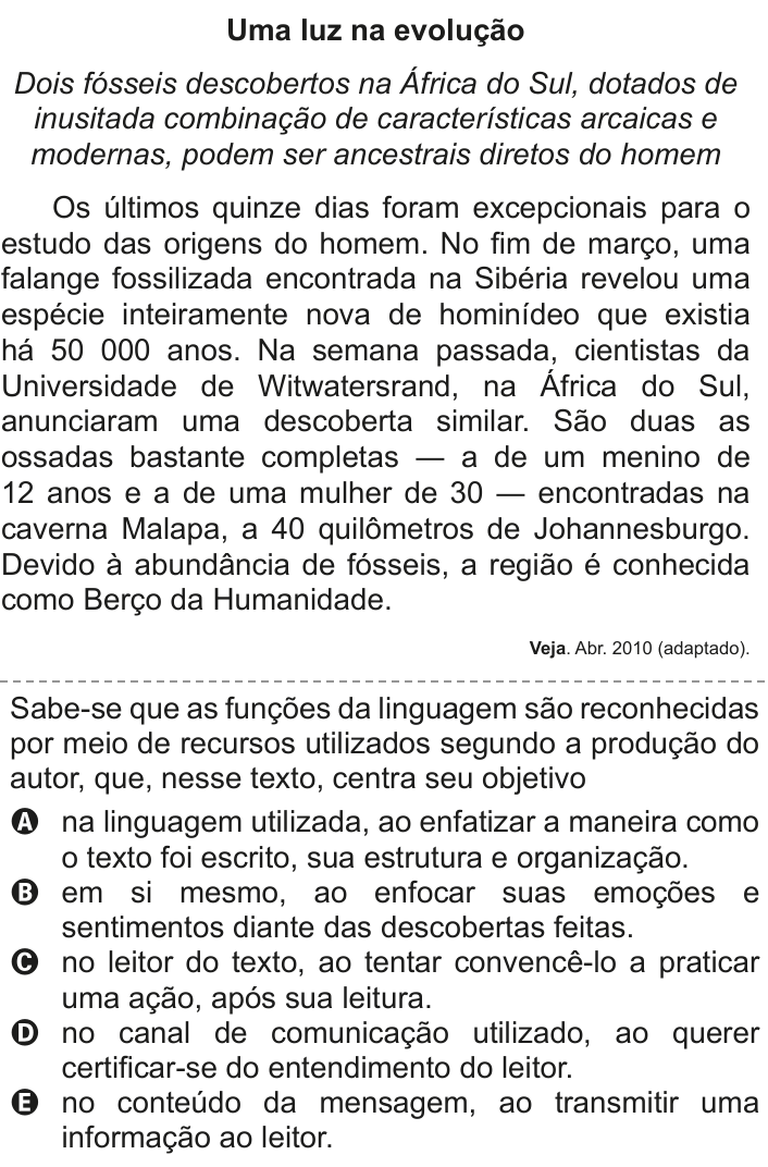 Questão 115 no caderno Cinza do ENEM PPL 2011