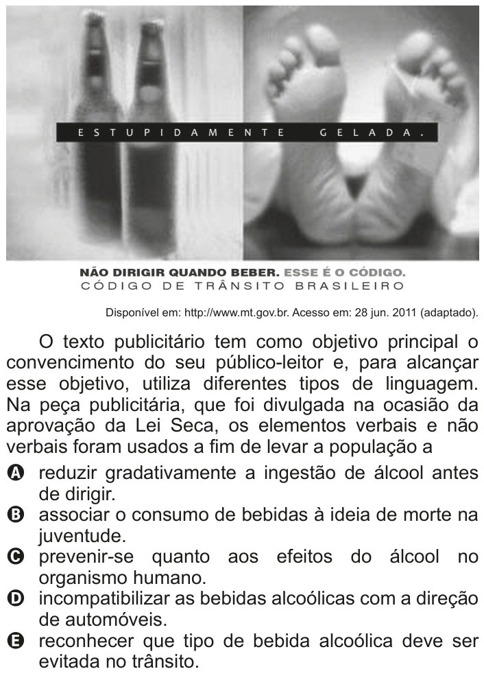Questão 122 no caderno Cinza do ENEM PPL 2011