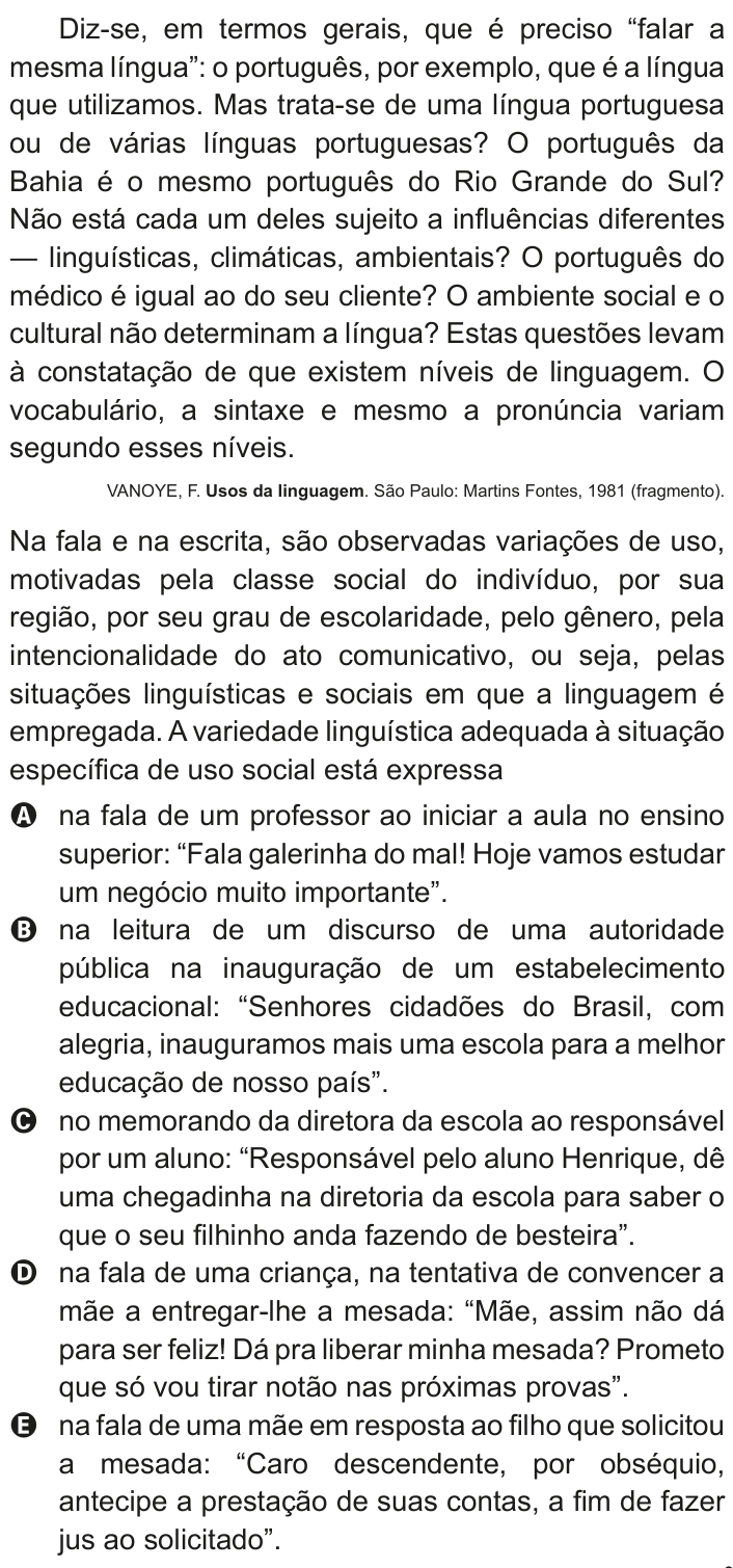 Questão 125 no caderno Cinza do ENEM PPL 2011