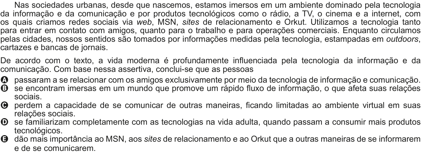 Questão 127 no caderno Cinza do ENEM PPL 2011