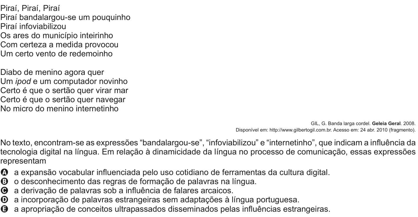 Questão 129 no caderno Cinza do ENEM PPL 2011