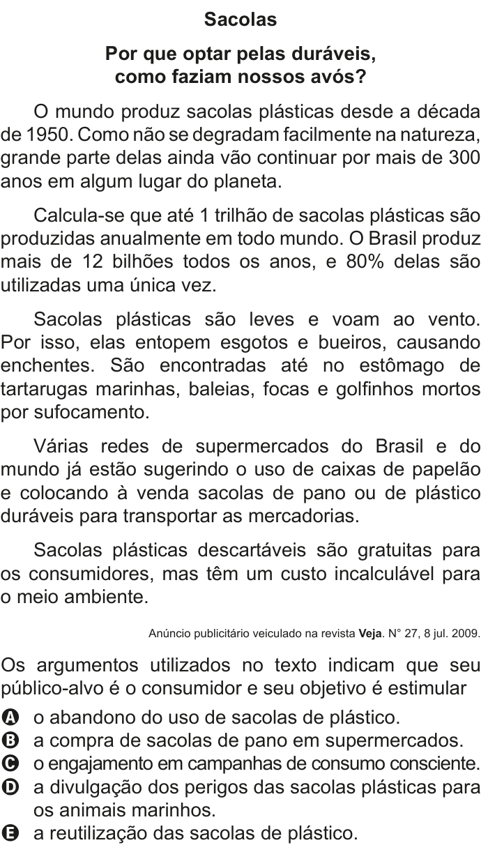 Questão 130 no caderno Cinza do ENEM PPL 2011