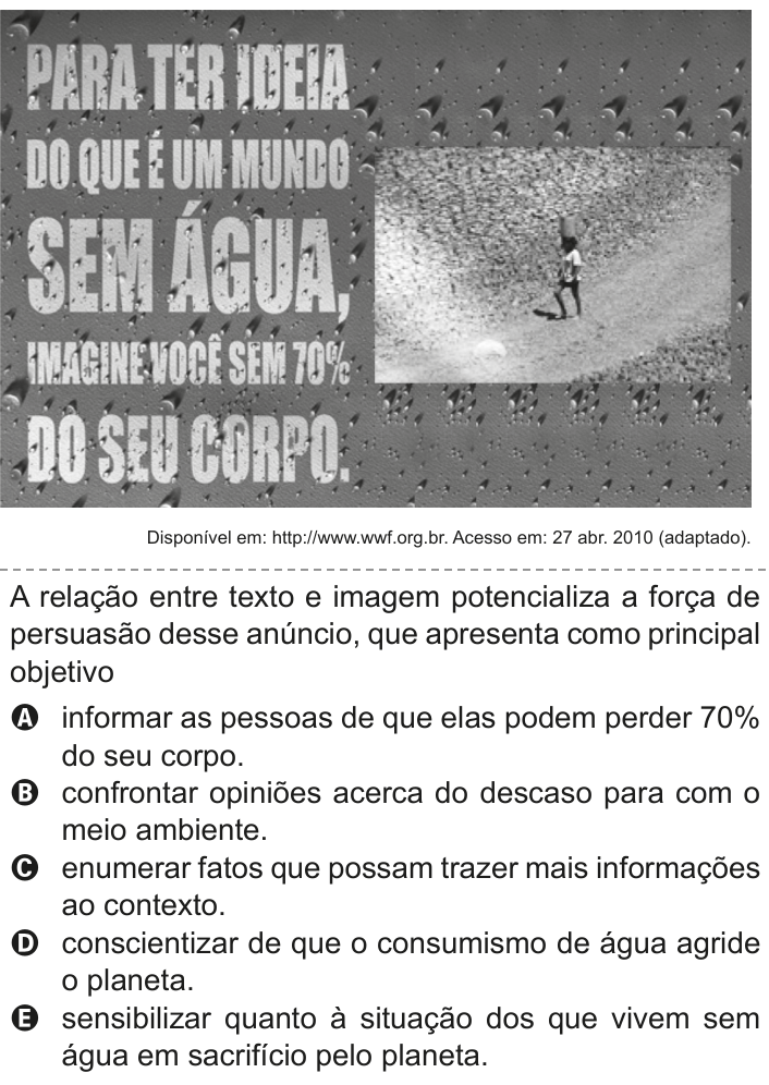 Questão 131 no caderno Cinza do ENEM PPL 2011