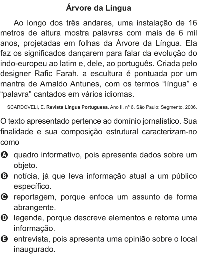 Questão 133 no caderno Cinza do ENEM PPL 2011