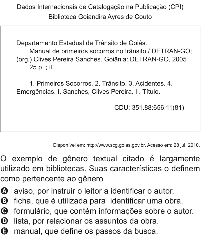 Questão 134 no caderno Cinza do ENEM PPL 2011