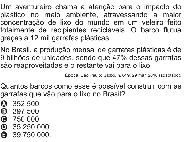 Questão 140 no caderno Cinza do ENEM PPL 2011