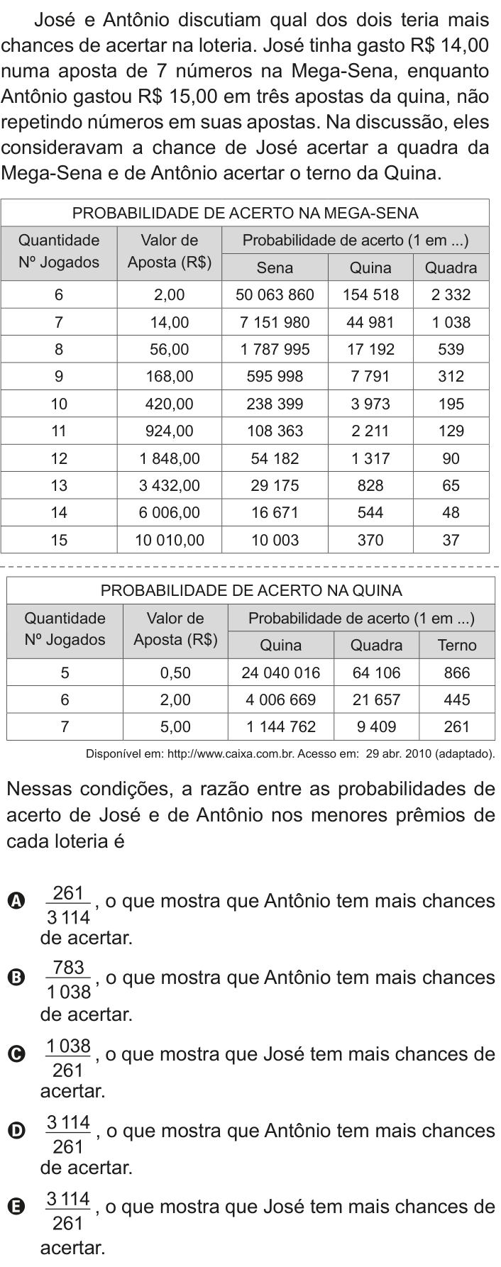 Questão 159 no caderno Cinza do ENEM PPL 2011