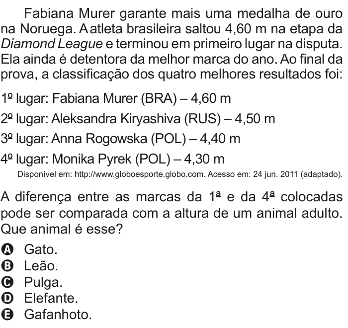 Questão 173 no caderno Cinza do ENEM PPL 2011