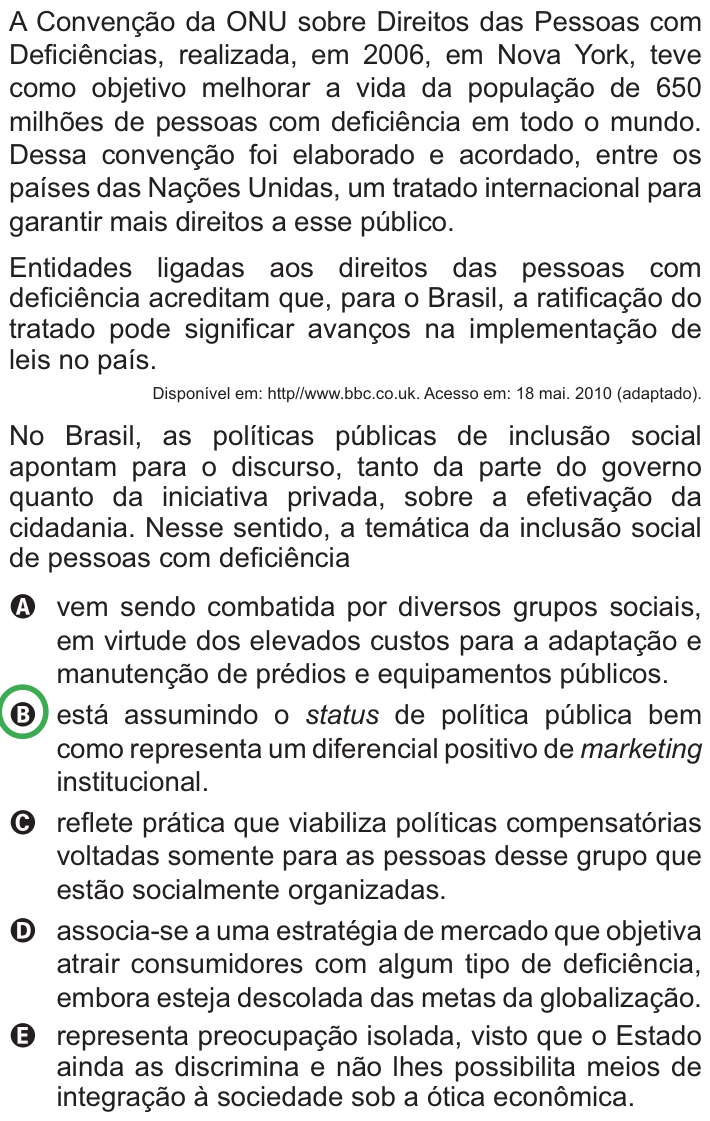 Questão 17 no caderno Azul do ENEM PPL 2010