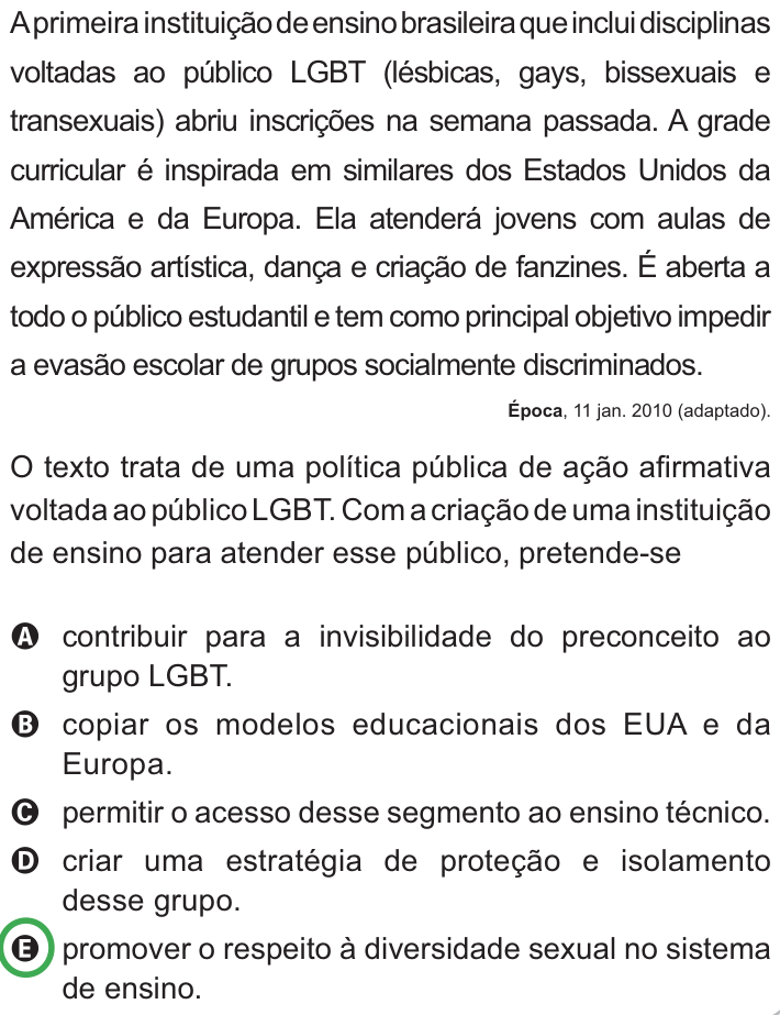 Questão 42 no caderno Azul do ENEM PPL 2010