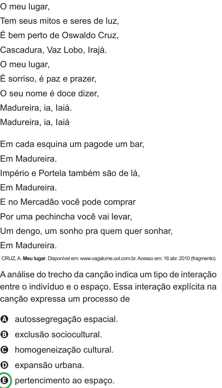 Questão 43 no caderno Azul do ENEM PPL 2010