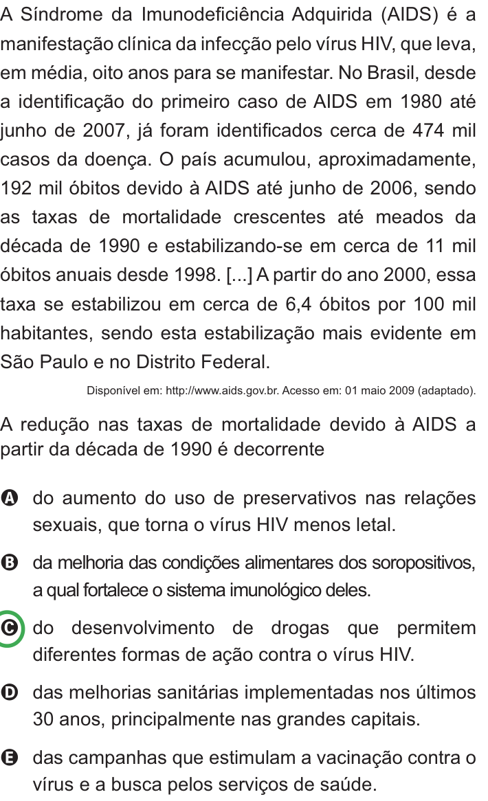 Questão 61 no caderno Azul do ENEM PPL 2010