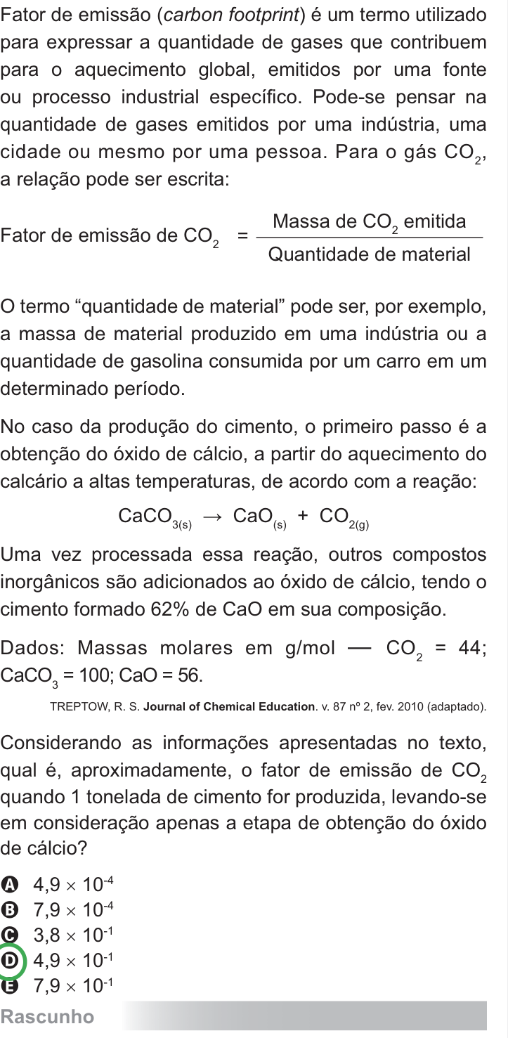 Questão 73 no caderno Azul do ENEM PPL 2010