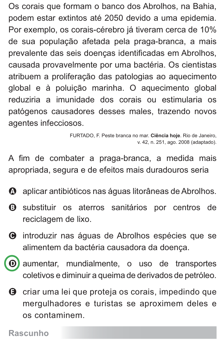 Questão 82 no caderno Azul do ENEM PPL 2010