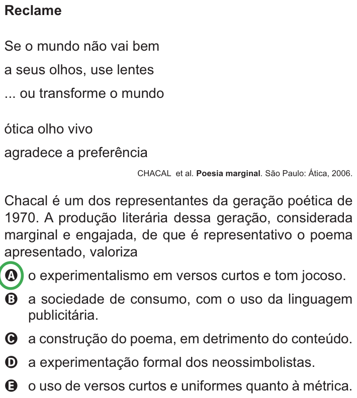 Questão 98 no caderno Azul do ENEM PPL 2010
