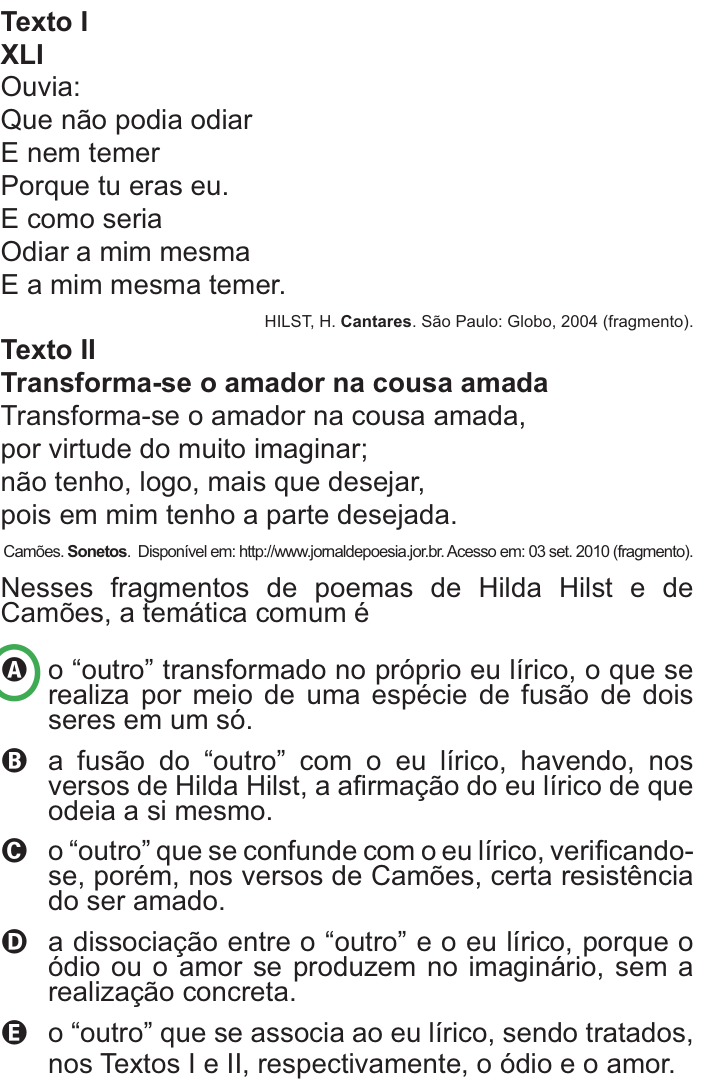 Questão 100 no caderno Azul do ENEM PPL 2010