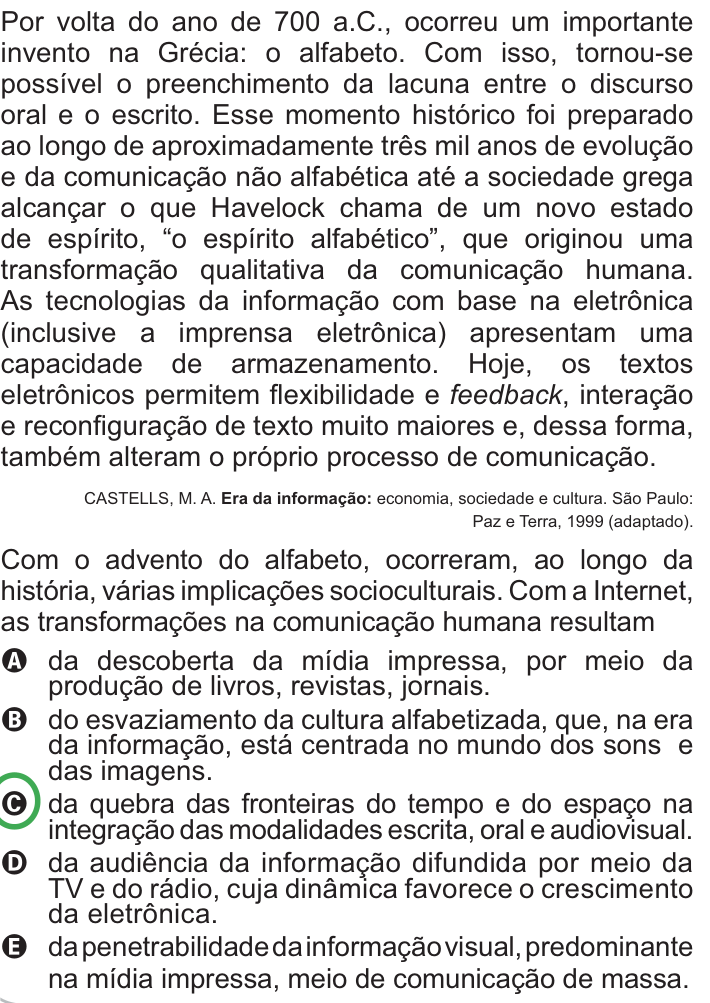 Questão 104 no caderno Azul do ENEM PPL 2010