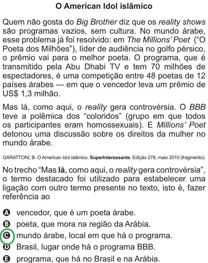 Questão 109 no caderno Azul do ENEM PPL 2010