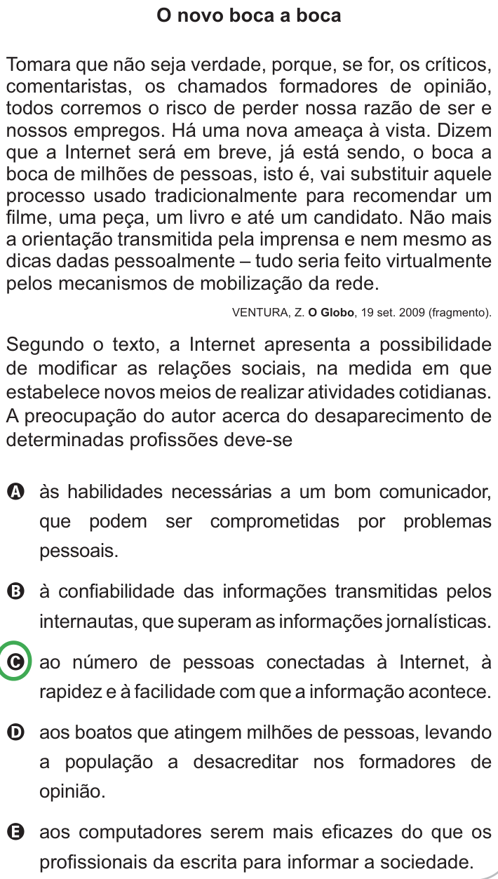 Questão 123 no caderno Azul do ENEM PPL 2010