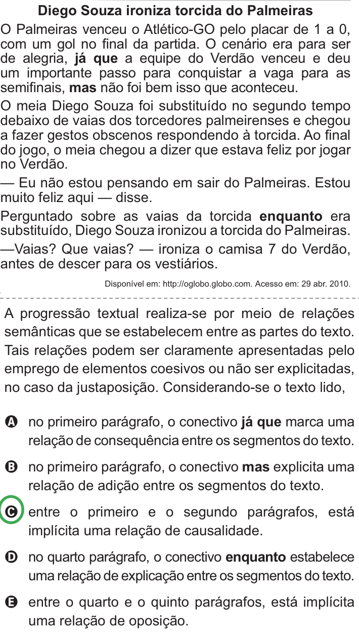 Questão 125 no caderno Azul do ENEM PPL 2010