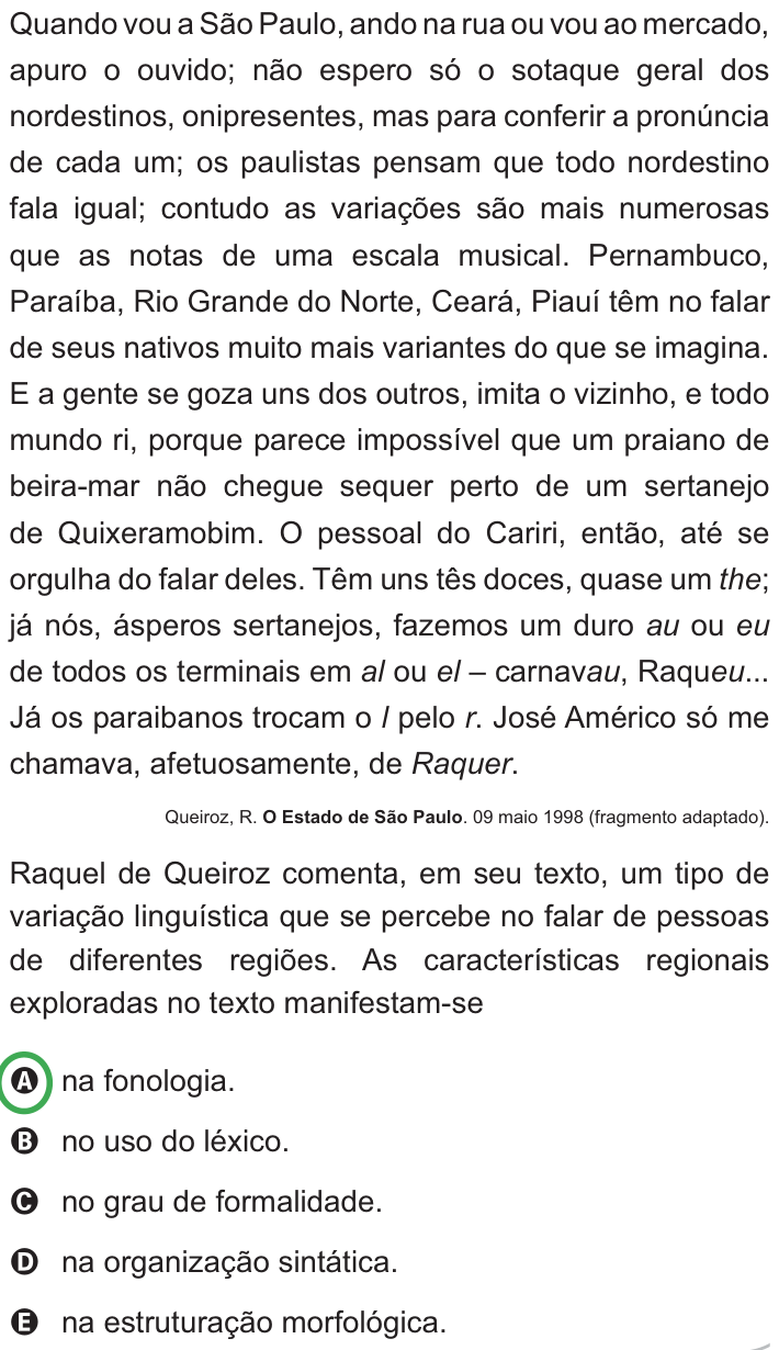 Questão 126 no caderno Azul do ENEM PPL 2010