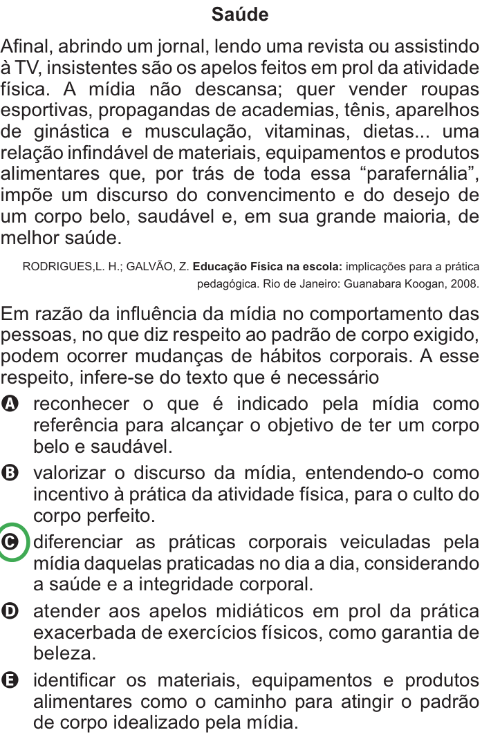 Questão 127 no caderno Azul do ENEM PPL 2010