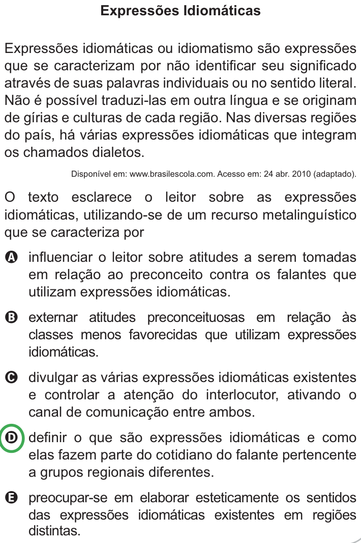 Questão 129 no caderno Azul do ENEM PPL 2010