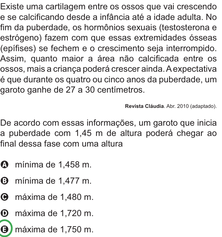 Questão 139 no caderno Azul do ENEM PPL 2010