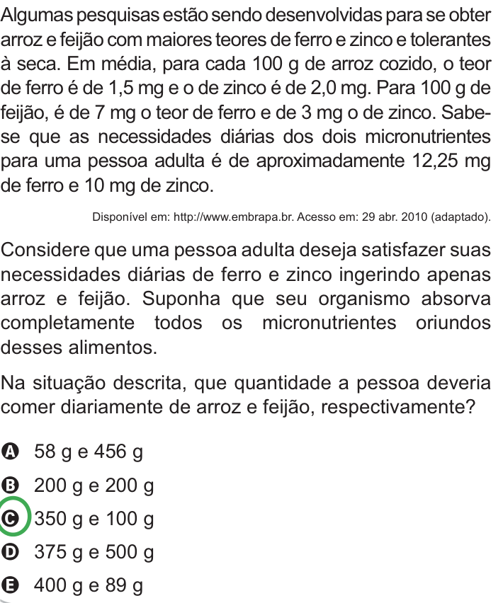 Questão 170 no caderno Azul do ENEM PPL 2010