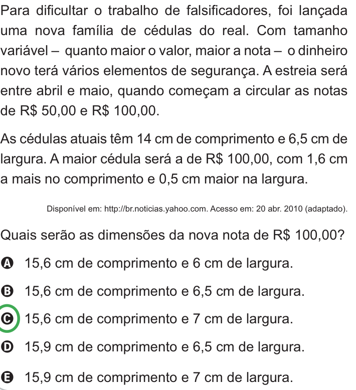 Questão 174 no caderno Azul do ENEM PPL 2010