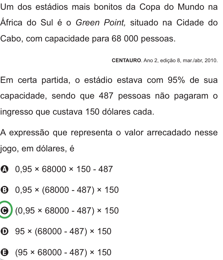 Questão 178 no caderno Azul do ENEM PPL 2010