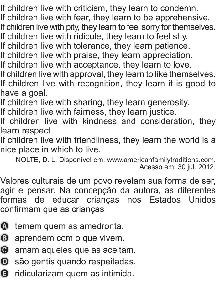 Questão 4 no caderno Azul do ENEM 2019