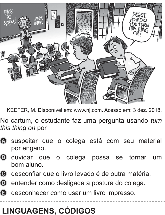 Questão 5 no caderno Azul do ENEM 2019