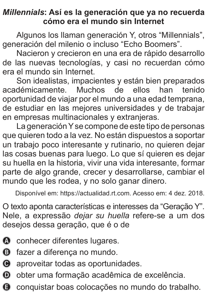 Questão 2 no caderno Azul do ENEM 2019
