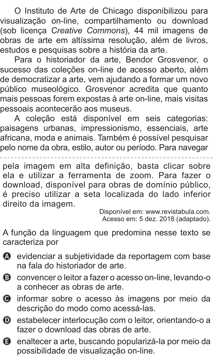 Questão 15 no caderno Azul do ENEM 2019