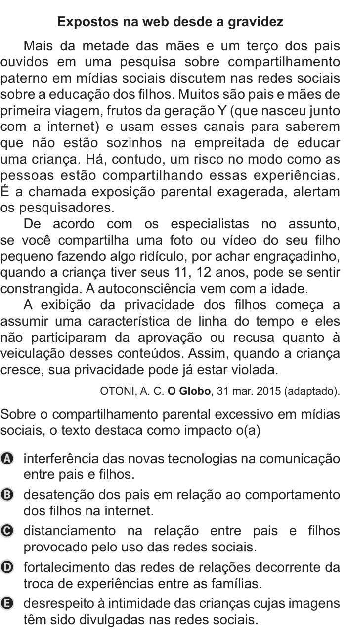 Questão 19 no caderno Azul do ENEM 2019