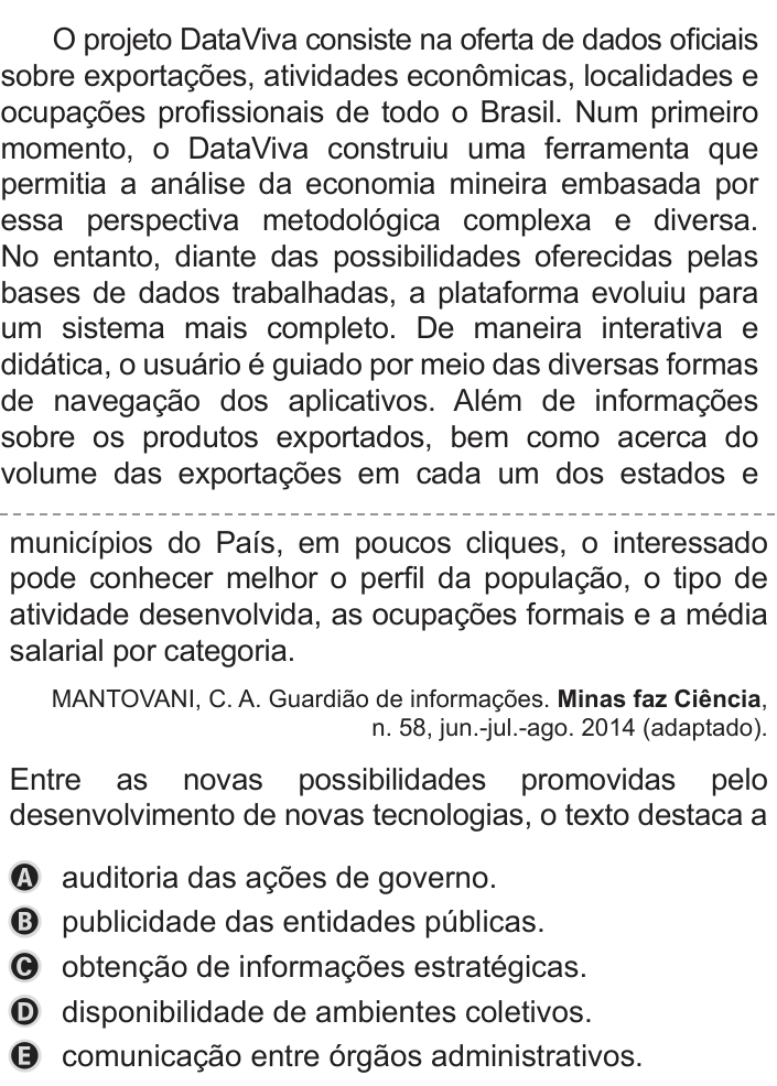Questão 20 no caderno Azul do ENEM 2019