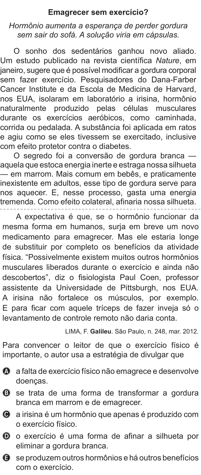 Questão 32 no caderno Azul do ENEM 2019