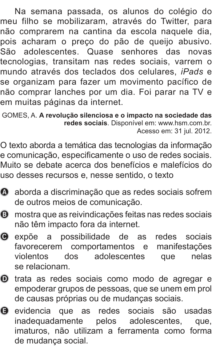 Questão 37 no caderno Azul do ENEM 2019