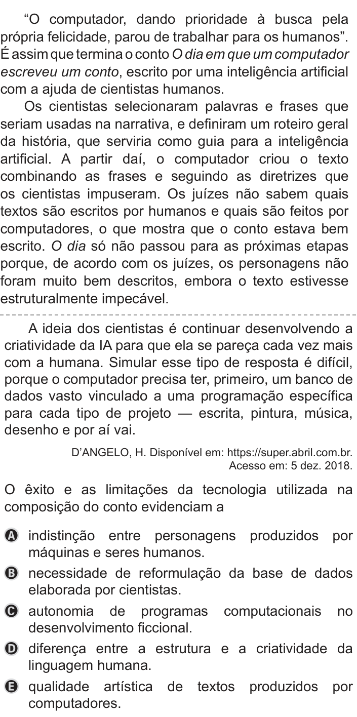 Questão 38 no caderno Azul do ENEM 2019