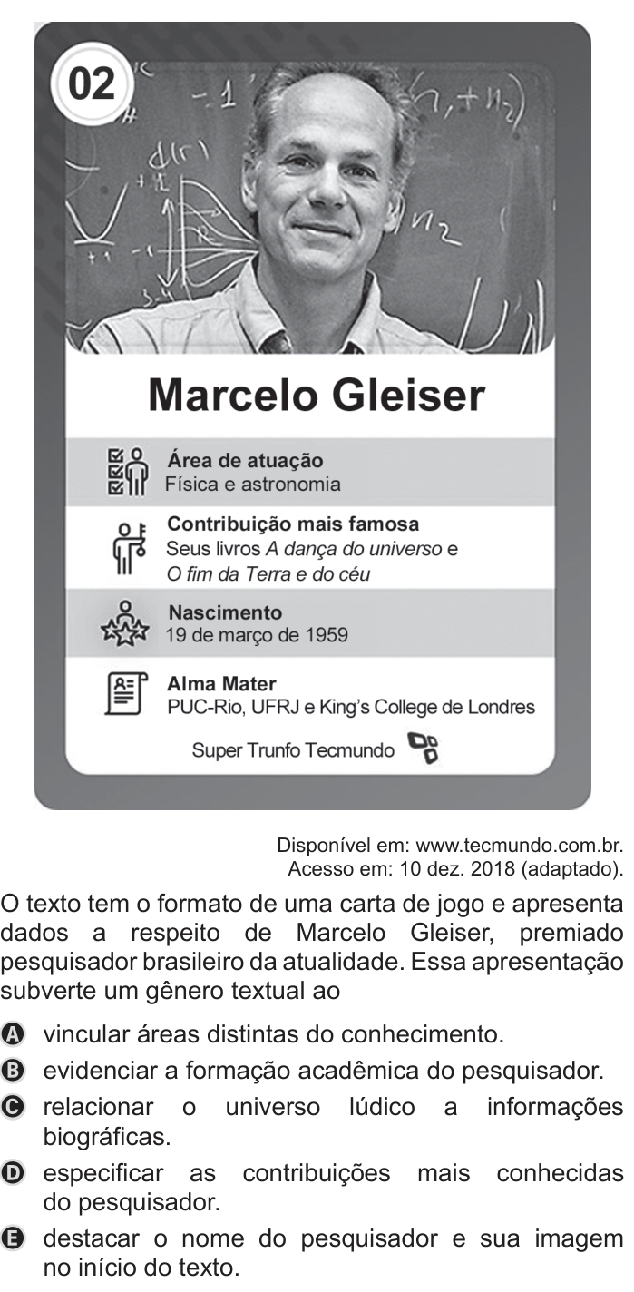 Questão 43 no caderno Azul do ENEM 2019